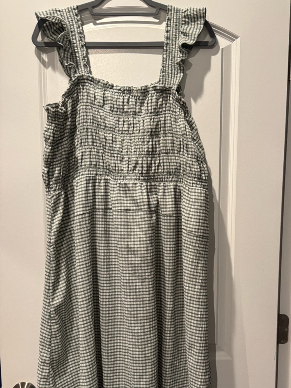 NWOT! Old Navy Fit & Flare Lightweight Smocked Gingham Sage Green Midi Dress XXL - Picture 8 of 10